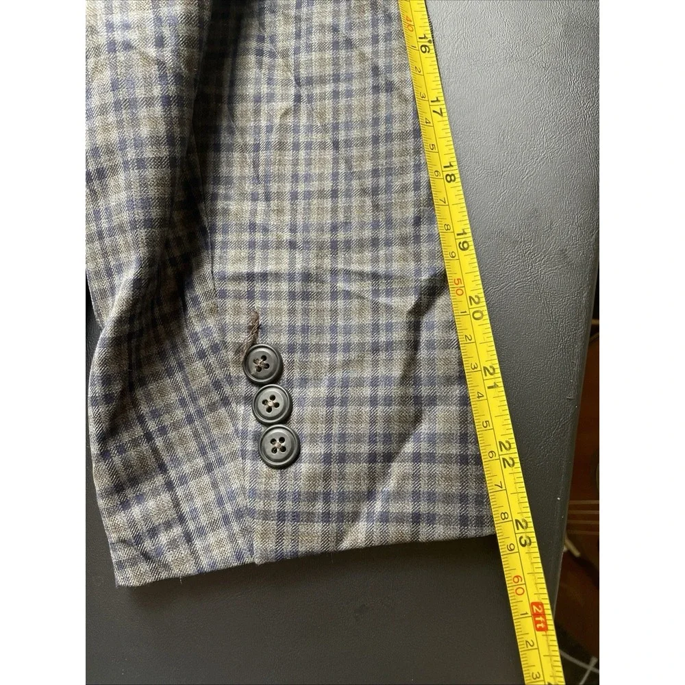Samuelsohn Yardley 40S Wool Multi Blue Check Blazer Pockets sown shut